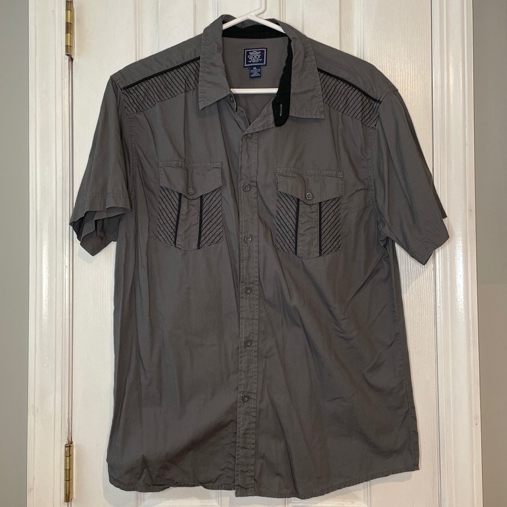 Black Jack Button Up Collared Cotton Shirt Size XL Gray Short Sleeve Pockets - Picture 1 of 12